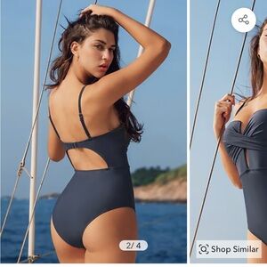 NWT CUPSHE Italian Voyage Wrap Front Plunge Cutout One Piece
Swimsuit, Navy, XL